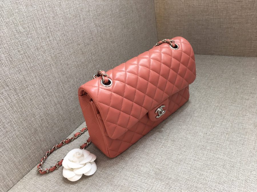 Medium Classic Flap Lambskin Bag AO1112 Cream Pink/Silver